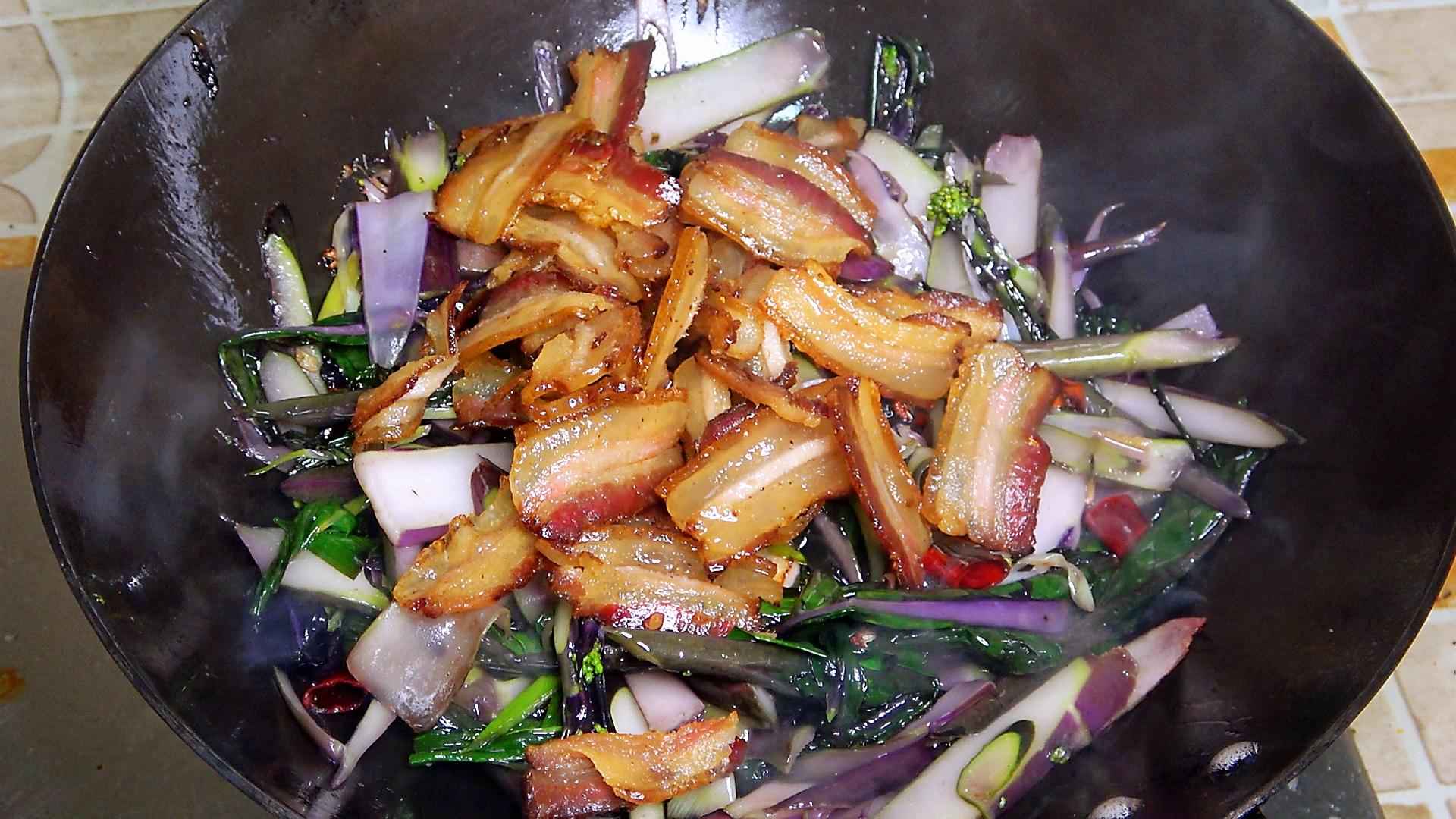 红菜苔的做法大全家常菜 菜苔炒腊肉的做法窍门-1